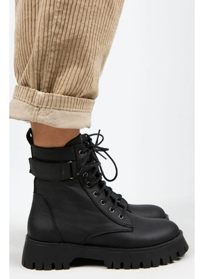 Adel Women's Genuine Leather Lace-up Slip-on Black-Black Boot.