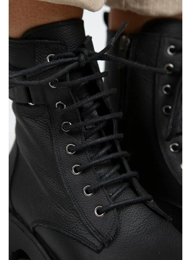 Manijero  Adel Women's Genuine Leather Lace-up Slip-on Black-Black Boot. for Women | Best Price UAE