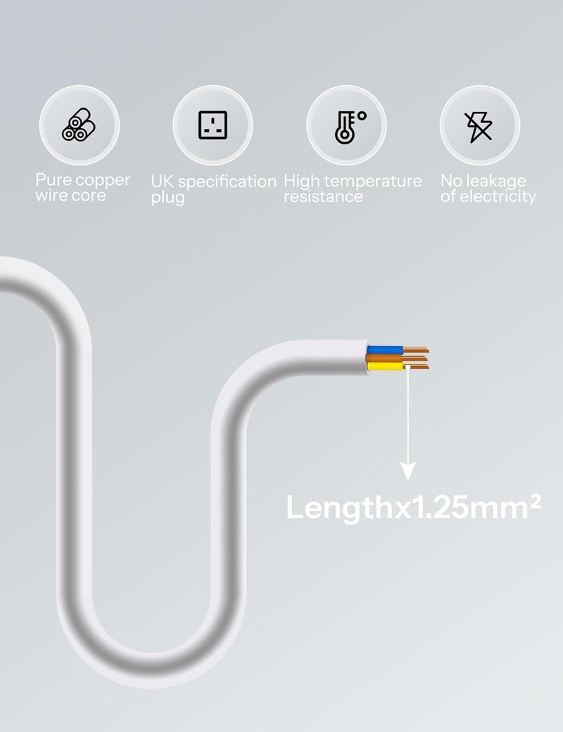 WHonor Extension Lead 7m, 1 Way Extension Cord with UK 3 Pin Plug Power Strip, Tough and Fireproof Single Extension Socket for Home&Office (7m, white) - Image 4