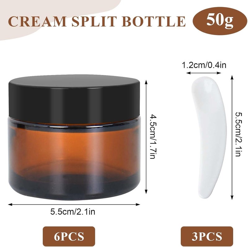 YILANJIN Amber Glass Jars 50ml, Set of 6, Brown Glass Cosmetic Jars, Portable Reusable Containers with Inner Liners and Black Lids for Makeup, Creams, Lotions, Travel and Storage - Image 2