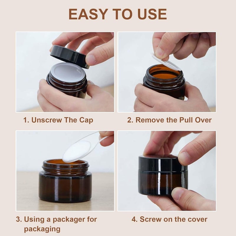 YILANJIN Amber Glass Jars 50ml, Set of 6, Brown Glass Cosmetic Jars, Portable Reusable Containers with Inner Liners and Black Lids for Makeup, Creams, Lotions, Travel and Storage - Image 5