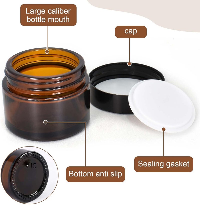 YILANJIN Amber Glass Jars 50ml, Set of 6, Brown Glass Cosmetic Jars, Portable Reusable Containers with Inner Liners and Black Lids for Makeup, Creams, Lotions, Travel and Storage - Image 3