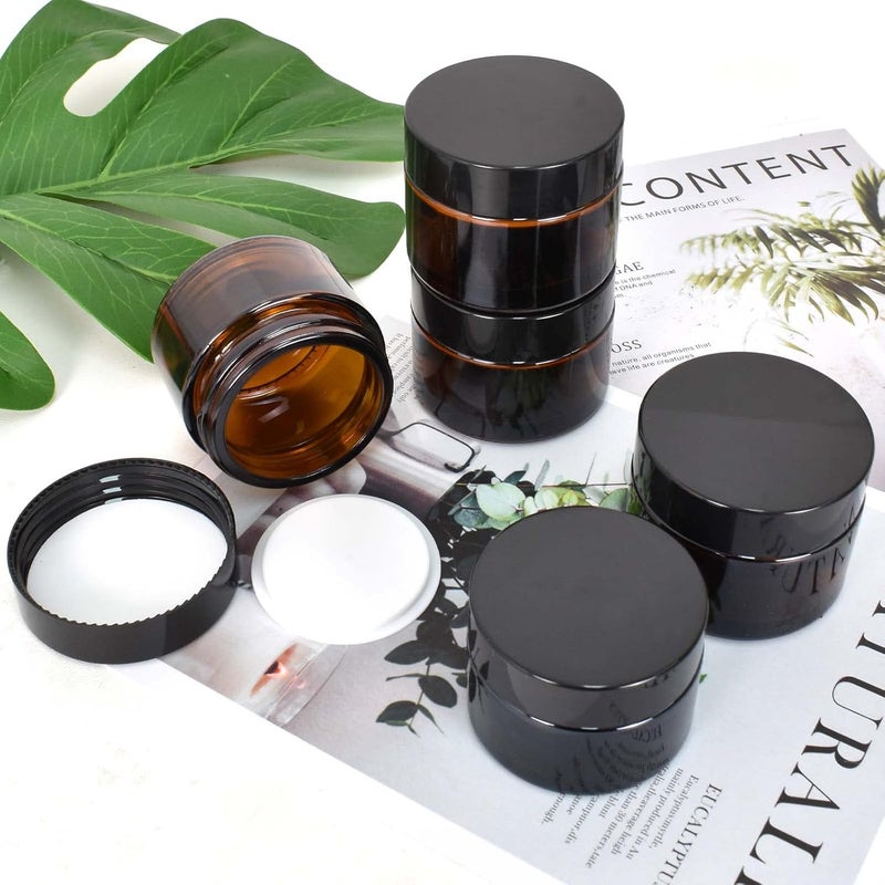 YILANJIN Amber Glass Jars 50ml, Set of 6, Brown Glass Cosmetic Jars, Portable Reusable Containers with Inner Liners and Black Lids for Makeup, Creams, Lotions, Travel and Storage - Image 4