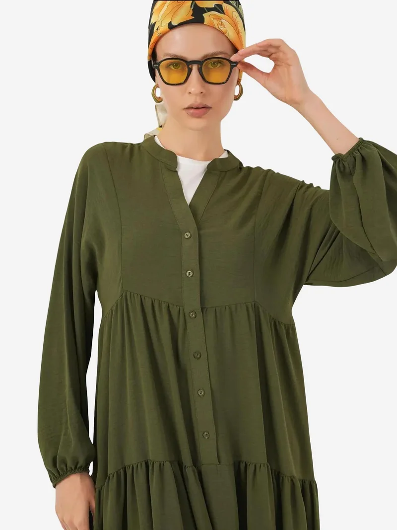 BIG DART BDART V-Neck Button Closure Relaxed Fit Maxi Dress