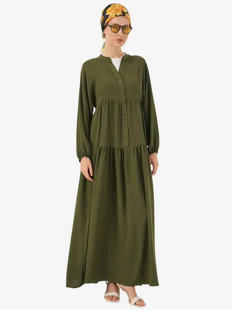 BIG DART BDART V-Neck Button Closure Relaxed Fit Maxi Dress