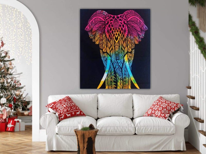 Doraya Psychedelic Elephant Front Tie Dye Mandala Tapestry Hippie Hippy Celestial Wall Hanging Indian Bohemian Tapestries Multicolour 1 Twin 54x84 Inches - Image 2