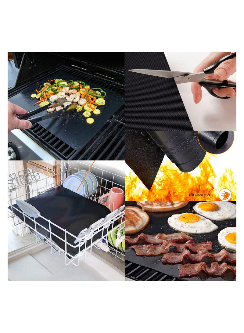 9 Pcs Grill Mat Set Non Stick BBQ Mats Baking Heavy Duty Reusable Works on Gas Charcoal Electric Black - Image 2