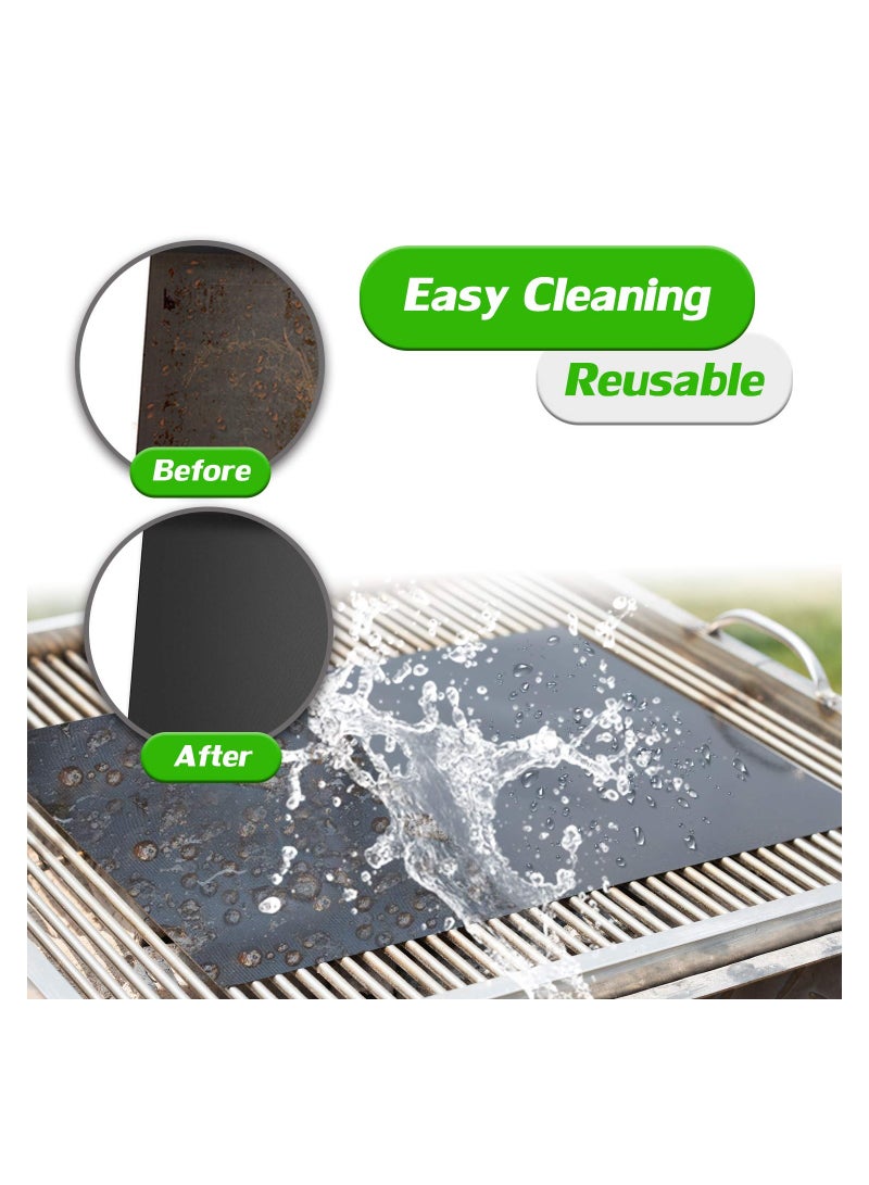 9 Pcs Grill Mat Set Non Stick BBQ Mats Baking Heavy Duty Reusable Works on Gas Charcoal Electric Black - Image 4