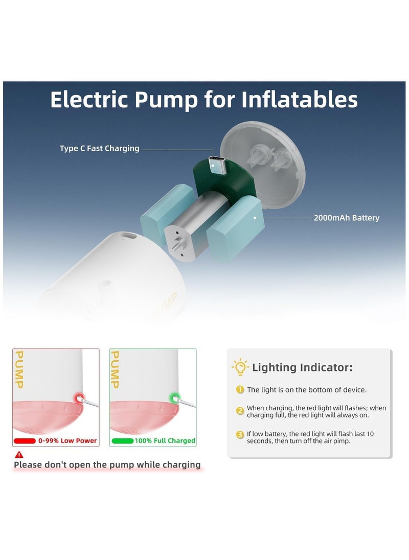 XiuWoo - 3 in 1 Rechargeable Mini Electric Portable Air Pump, Vacuum Bag Pump, Camping Light with 2000mAh Battery for Inflatables or Deflate with Storage Bags for Swimming Ring, Air Bed, Mattress Vacuum bags - Image 1