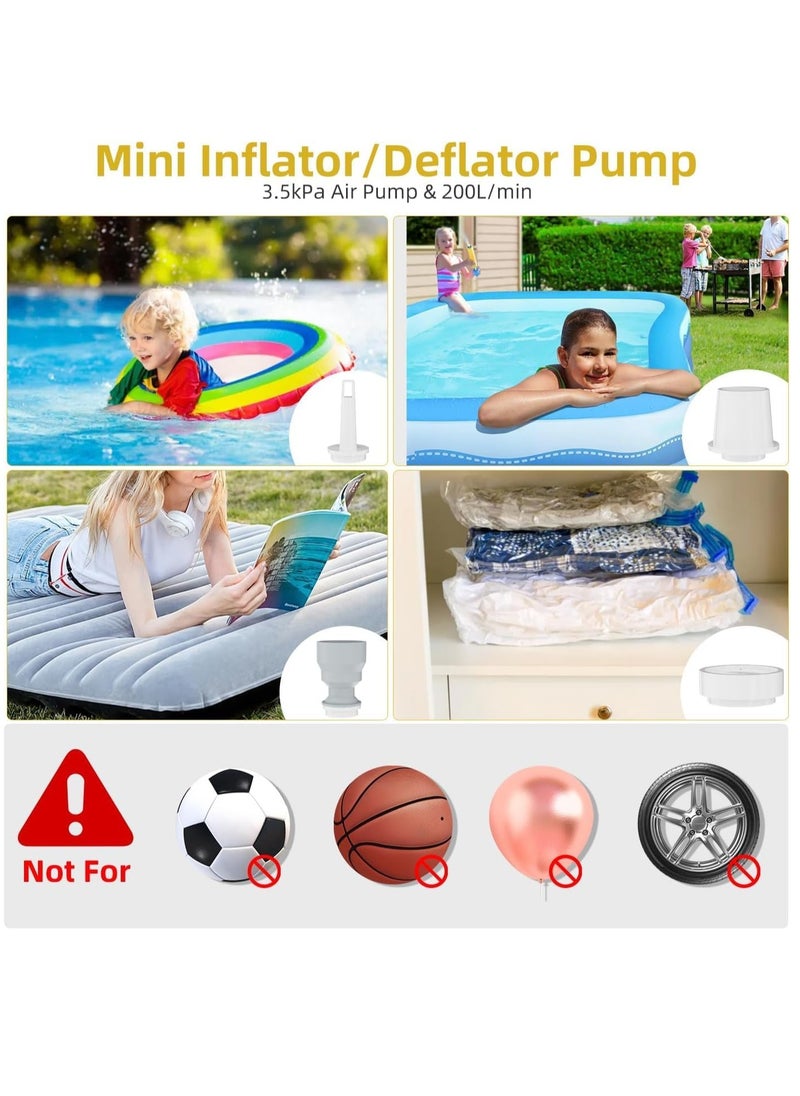 XiuWoo - 3 in 1 Rechargeable Mini Electric Portable Air Pump, Vacuum Bag Pump, Camping Light with 2000mAh Battery for Inflatables or Deflate with Storage Bags for Swimming Ring, Air Bed, Mattress Vacuum bags - Image 1