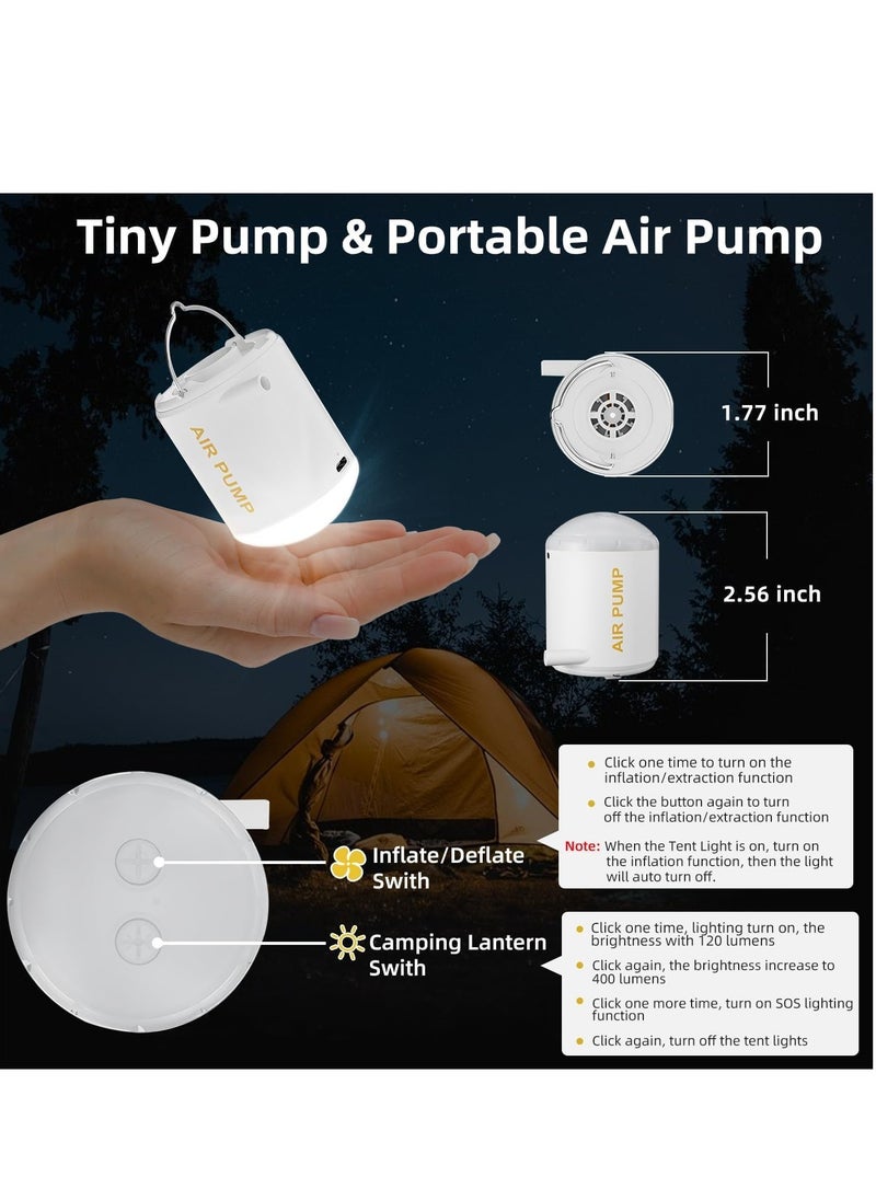 XiuWoo - 3 in 1 Rechargeable Mini Electric Portable Air Pump, Vacuum Bag Pump, Camping Light with 2000mAh Battery for Inflatables or Deflate with Storage Bags for Swimming Ring, Air Bed, Mattress Vacuum bags - Image 1