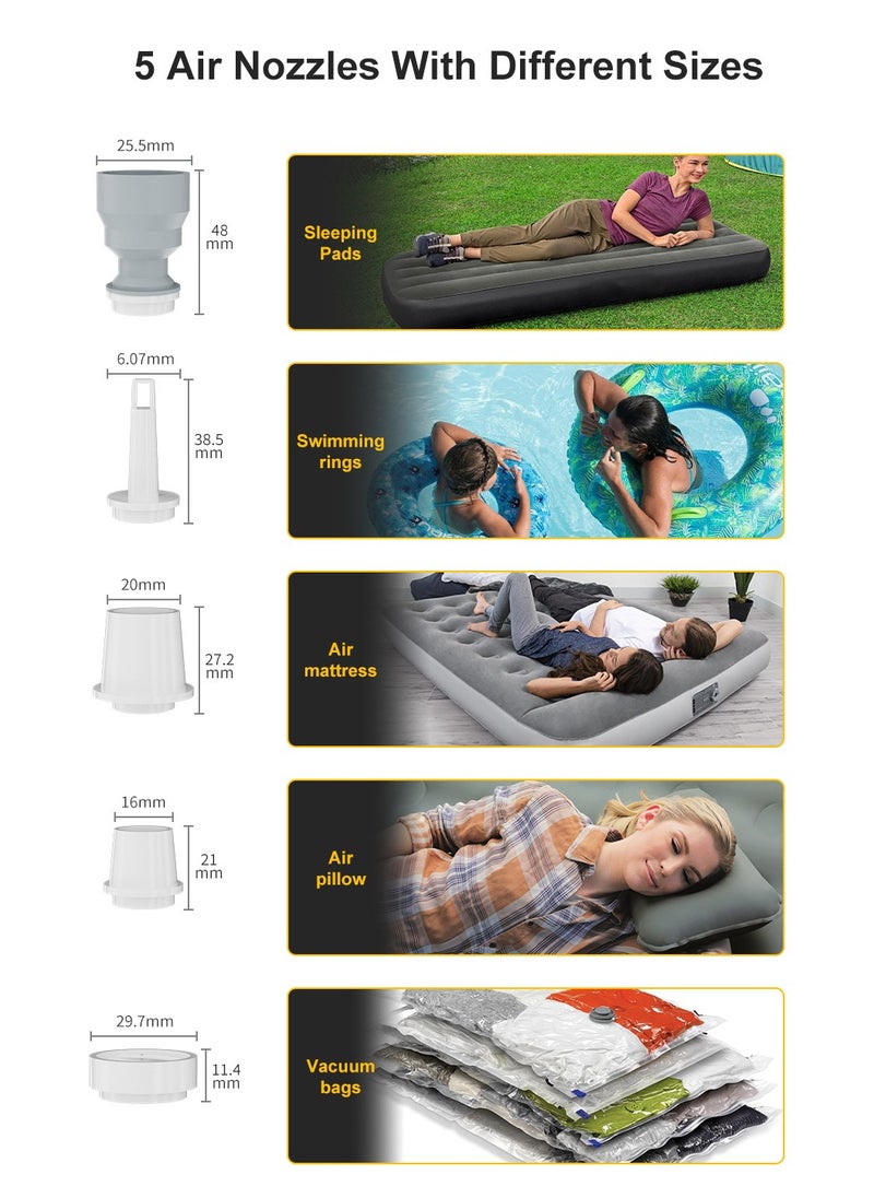 XiuWoo - 3 in 1 Rechargeable Mini Electric Portable Air Pump, Vacuum Bag Pump, Camping Light with 2000mAh Battery for Inflatables or Deflate with Storage Bags for Swimming Ring, Air Bed, Mattress Vacuum bags - Image 1