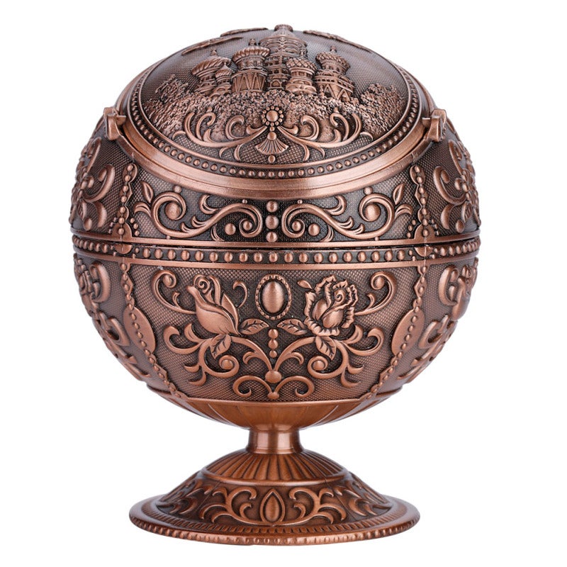 Vintage Metal Ashtray: Wear-Resistant Electroplated Craft - Exquisite Carving Decorative Ashtray for Home Hotel Desk Decor Gift for Men - Image 1