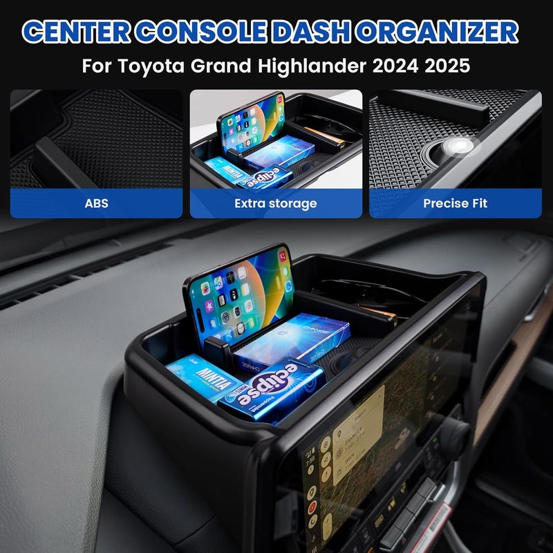 Autorder Center Console Dash Organizer for 2024-2025 Toyota Grand Highlander with Cellphone Holder - Image 2