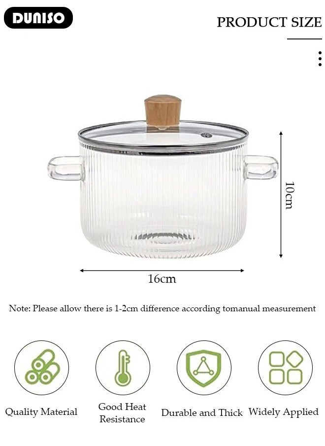 DUNISO Glass Cooking Pot with Lid and Double Handles, Heat Resistant Borosilicate Glass Cookware Stovetop Pot Set, Casserole Dish, Simmer Pot with Cover Safe for Soup, Milk, Baby Food, Noodles  - Image 2