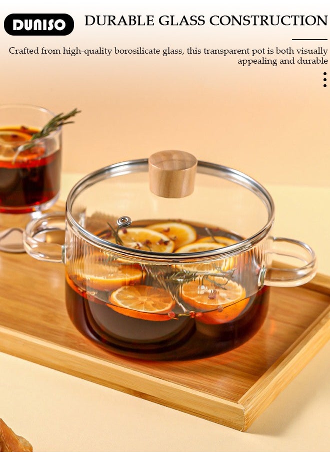 DUNISO Glass Cooking Pot with Lid and Double Handles, Heat Resistant Borosilicate Glass Cookware Stovetop Pot Set, Casserole Dish, Simmer Pot with Cover Safe for Soup, Milk, Baby Food, Noodles  - Image 3