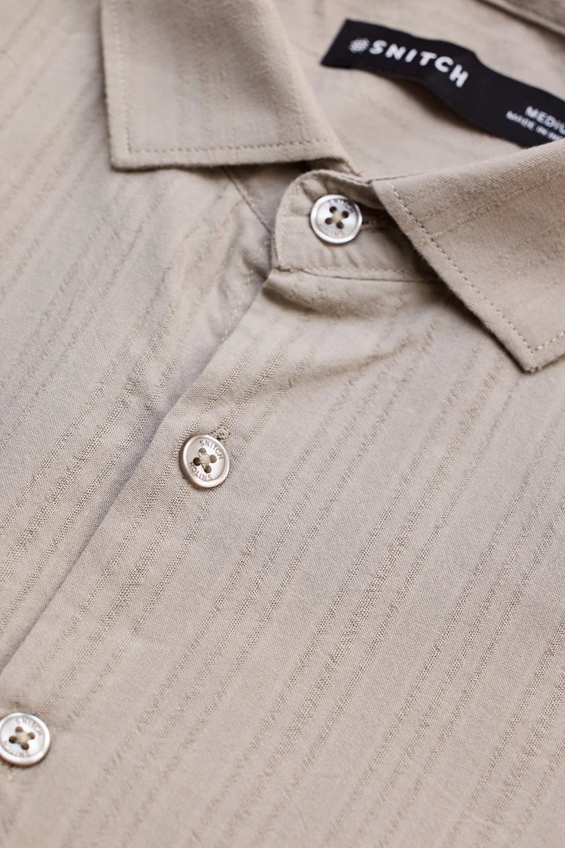 SNITCH Beige Striped Long Sleeve Slim Fit Casual Shirt