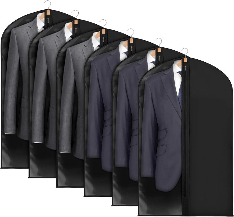 KEEGH 43" Garment Bags for Hanging Clothes, Suit Cover Bags for Men, Suit Bags for Closet Storage or Travel, Suit Protector Bag Clothes Cover for Suits Shirts Coat with Big Clear Window, 6 Pack, Black - Image 1
