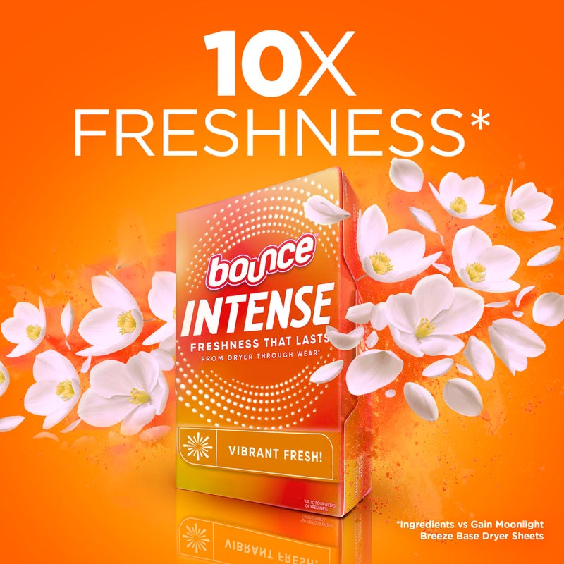 Bounce Intense Dryer Sheets, Vibrant Fresh, 60 Count, Scent Boosting Dryer Sheet - Image 2