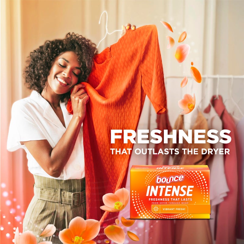 Bounce Intense Dryer Sheets, Vibrant Fresh, 60 Count, Scent Boosting Dryer Sheet - Image 5