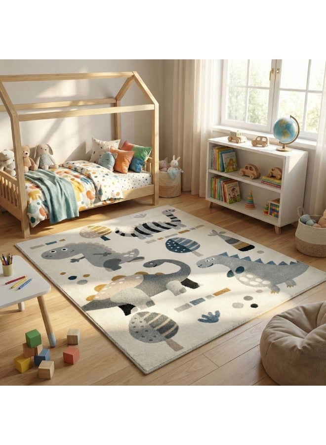DANUBE HOME Kinder Dino Kids Rug | Washable Kids Rugs Style | Polypropylene + Polyester Area Rug Floor Covering | Indoor Carpet For Living Room Dining Bedroom 160X230cm-Grey - Image 1