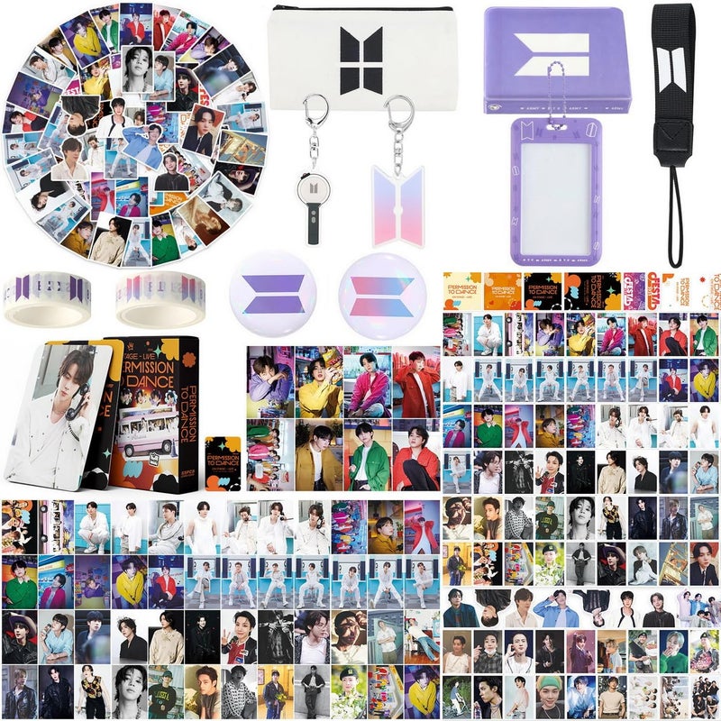 YANENG Army Fans Gifts Set Merch, Including 55 Postcards, 93 Stickers, 2 Keychain, 2 Pin Badge, 2 Paper Tape,Photocards Binder, ID Badge Holder, Lanyard and Coin Pouch - Image 1