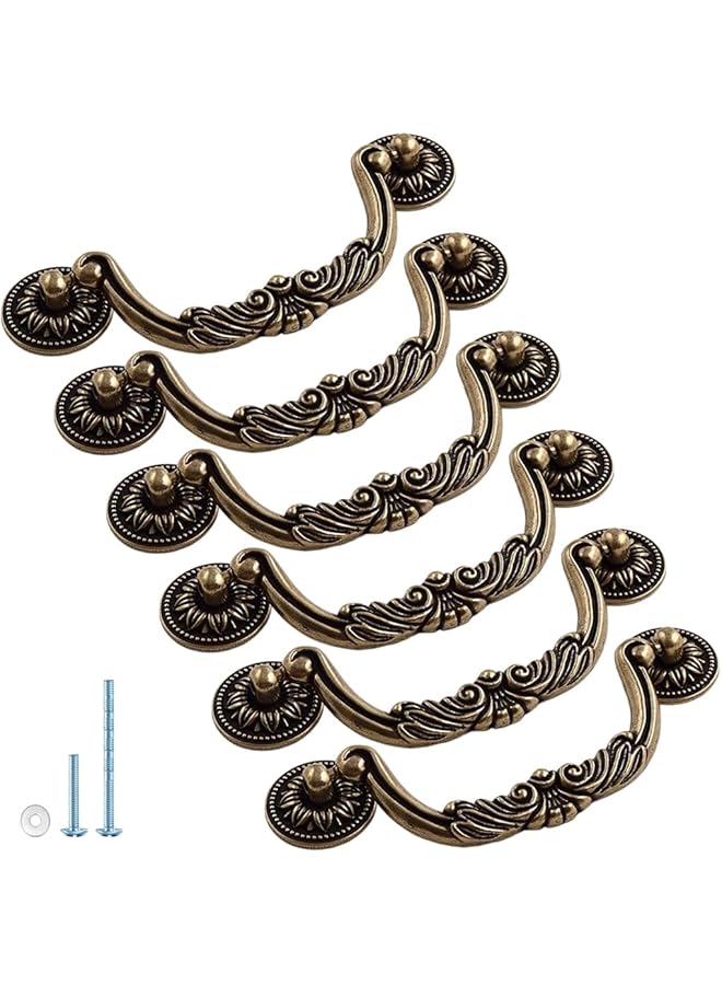 S-TOP 6PCS Antique Bronze Drop Bail Pulls,Vintage Carved Cabinet Pulls Handles,5.0" Hole Centers Retro Drawer Knobs,Texture on Handle for Drawer Dresser Closet with Screws (Large 5" Hole Centers) - Image 1