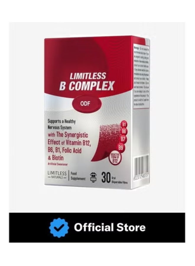 Limitless Naturals Vitamin B Complex ODF – 30 Oral Dissolving Films – Methylcobalamin, Folic Acid, B1, B6 & Biotin – Energy & Nervous System Support.