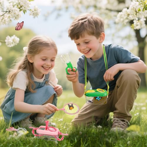 Big Gun 2 Set Bug Catcher for Kids Educational Bug Catching Kit Including Butterfly Net Insect Clip Tweezer Outdoor Toys for Kids Ages 310 Pink Green - Image 5