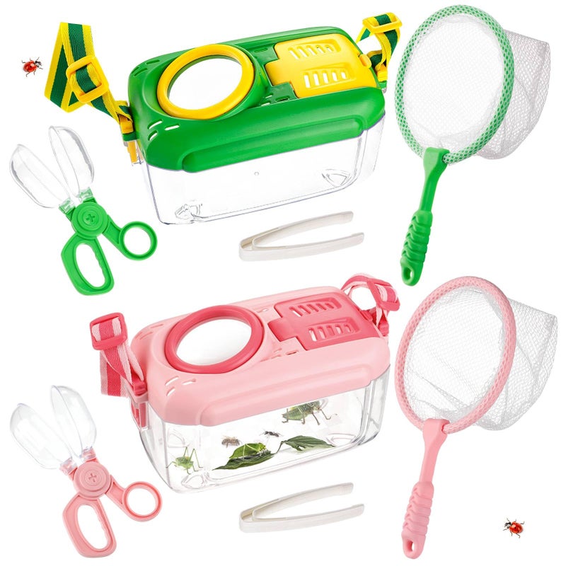 Big Gun 2 Set Bug Catcher for Kids Educational Bug Catching Kit Including Butterfly Net Insect Clip Tweezer Outdoor Toys for Kids Ages 310 Pink Green - Image 3
