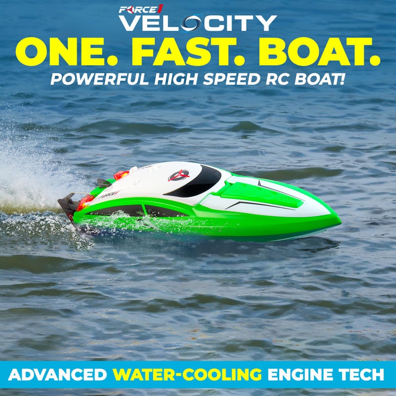 Force1 Velocity Green Fast RC Boat- Remote Control Boats for Adults and Kids, Underwater Speed Racing Mini RC Toy for Pools and Lakes, 2.4GHZ Transmitter, 2 Rechargeable Batteries, Low Battery Alert - Image 2