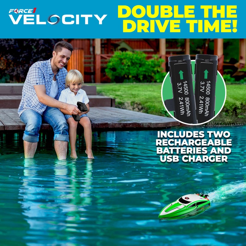 Force1 Velocity Green Fast RC Boat- Remote Control Boats for Adults and Kids, Underwater Speed Racing Mini RC Toy for Pools and Lakes, 2.4GHZ Transmitter, 2 Rechargeable Batteries, Low Battery Alert - Image 5