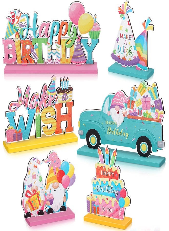 Blosssound 6 Pcs Colorful Birthday Wooden Table Centerpieces Happy Birthday Table Decorations Wooden Sign Topper for Baby Shower Party Favor Booth Props Supplies - Image 1