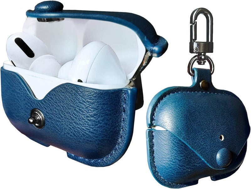 Printme Compatible for Airpods Pro 2nd Generation Case Cover, PU Leather Case Cover Protective Case with Keychain for New Airpods Pro 2 Case 2022 [Front LED Visible] (Blue) - Image 1