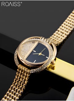 roaiss 2 Pcs Quartz Watch Set for Women Elegant Round Quartz Wristwatch with Titanium Steel Bracelet Set Shining and Beautiful Watches as Gift for Ladies Gold  - Image 5