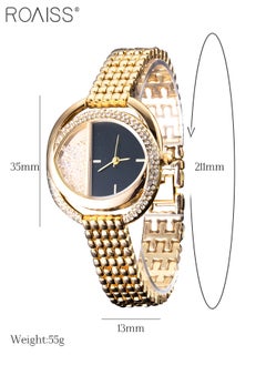roaiss 2 Pcs Quartz Watch Set for Women Elegant Round Quartz Wristwatch with Titanium Steel Bracelet Set Shining and Beautiful Watches as Gift for Ladies Gold  - Image 4