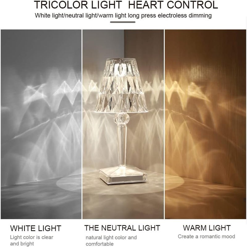 Lavnik Acrylic Cape Touch Lamp Bedside Lamp Dimmable Crystal Lamp 3 Colors lamp Cordless Lamp for BedroomTouch LampTable Lamps for Living Room Bedroom Dinner Bar Restaurant Outdoor - Image 2