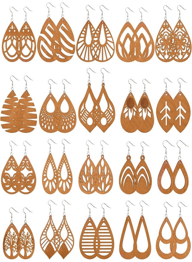 MTLEE 20 Pairs African Wooden Dangle Earrings Lightweight Ethnic Style Drop Earrings Geometric Wooden Earrings for Women(Elegant Style) - Image 1