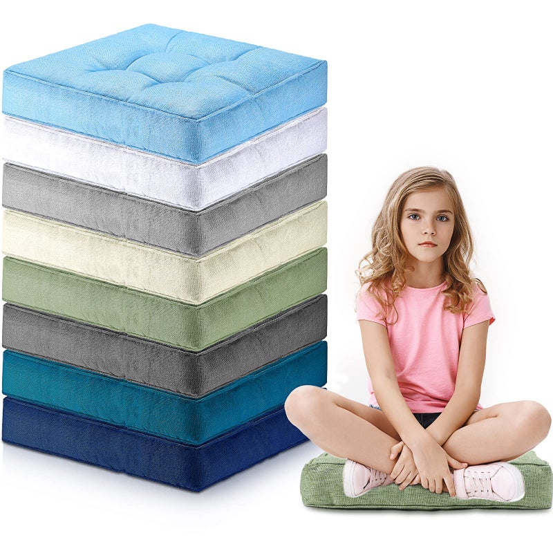 Fumete 8 Pcs 16 Inch Square Floor Pillows for Kids Toddlers Flexible Floor Pillow Seating Cushion Thick Meditation Chair Cushions for Classroom Nursery Daycare Preschool Yoga Classic Color