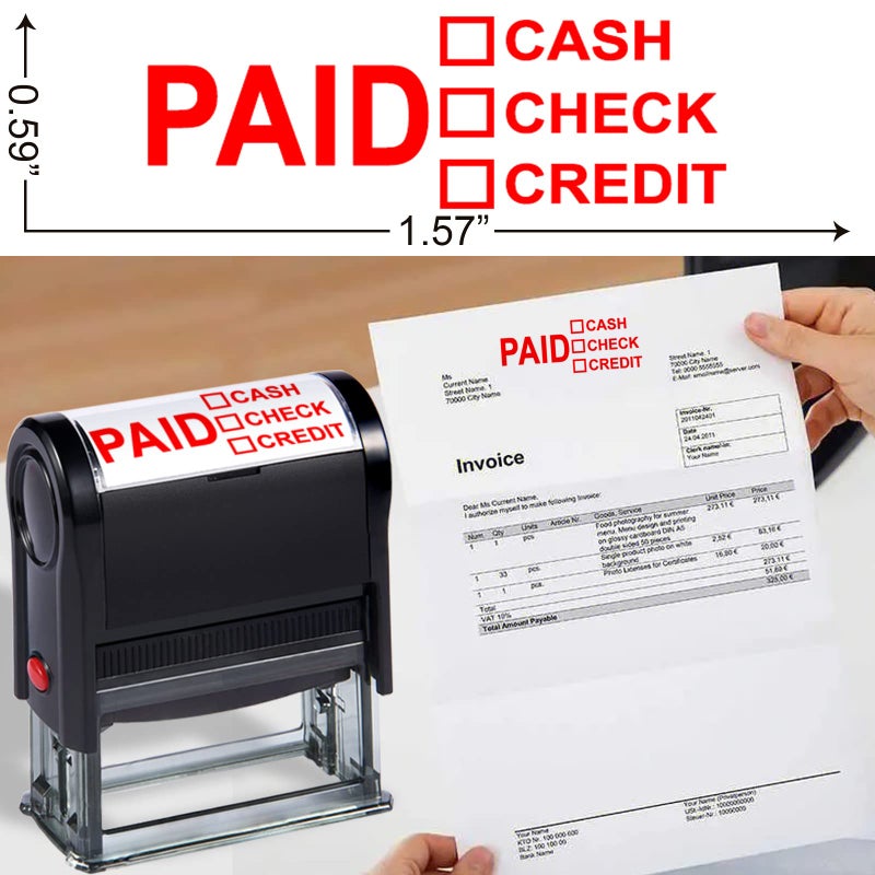 Bertiveny Paid Stamp with Cash Check Credit Office Stamps Self Inking Personalized for Business Supplies Custom Business Stamps for Office SuppliesPaid Cash Check Credit StampPaid Cash Check Credit