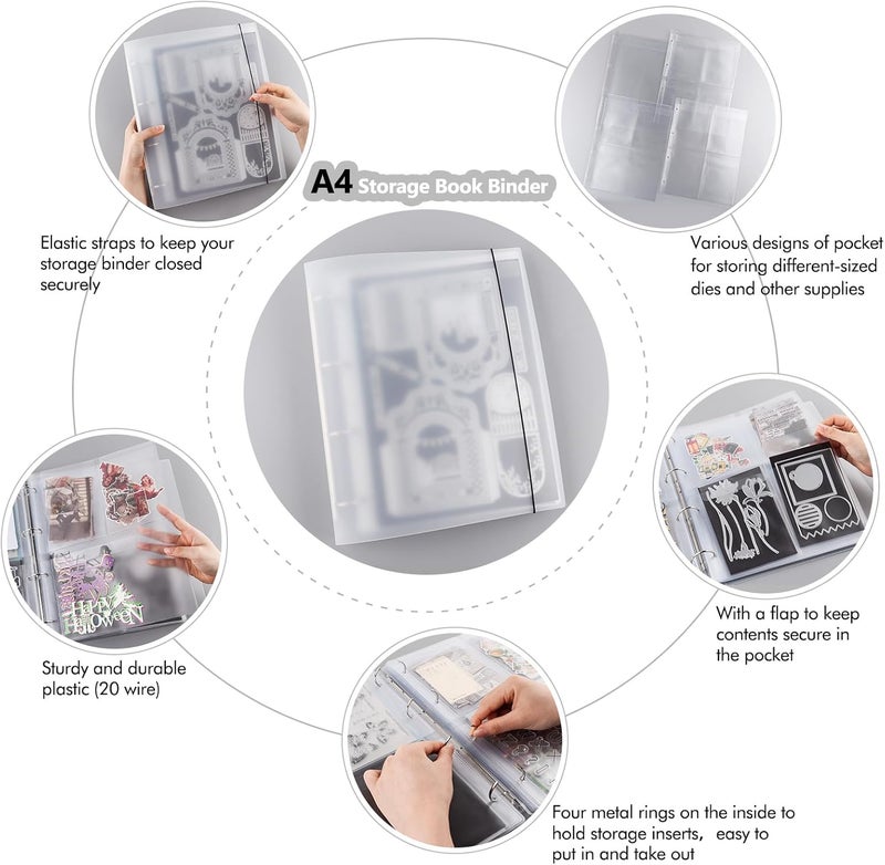 CYFUN DESIGN 20 Sheet Binder Pockets Inserts with Three Pockets A4 Size 4 Hole Binder Folder for Dies and Stamps Storage,Waterproof PVC Clear Bags Protectors for Cutting Dies Stencil Album Stamp Crafts Storage - Image 4