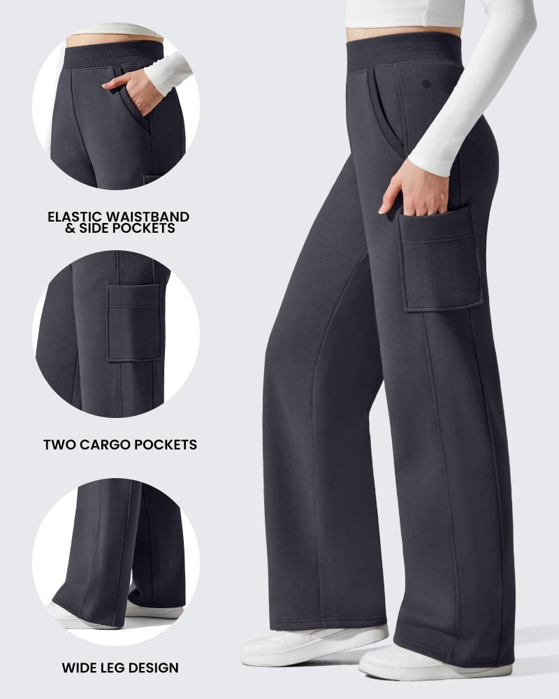 G4Free Womens Wide Leg Sweatpants with Pockets Cotton Fleece Lined Scrub Pants Winter Thermal Pants for Lounge Casual (Dark Gray,L,29.5") - Image 3