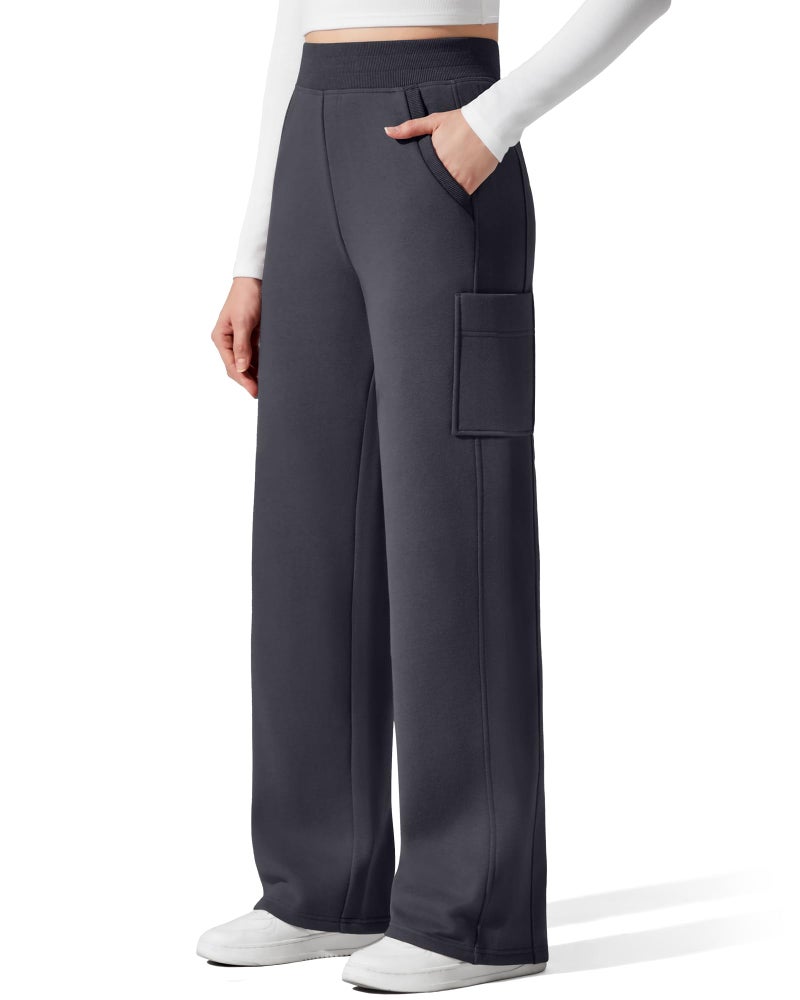 G4Free Womens Wide Leg Sweatpants with Pockets Cotton Fleece Lined Scrub Pants Winter Thermal Pants for Lounge Casual (Dark Gray,L,29.5") - Image 1