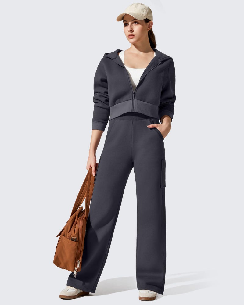 G4Free Womens Wide Leg Sweatpants with Pockets Cotton Fleece Lined Scrub Pants Winter Thermal Pants for Lounge Casual (Dark Gray,L,29.5") - Image 2