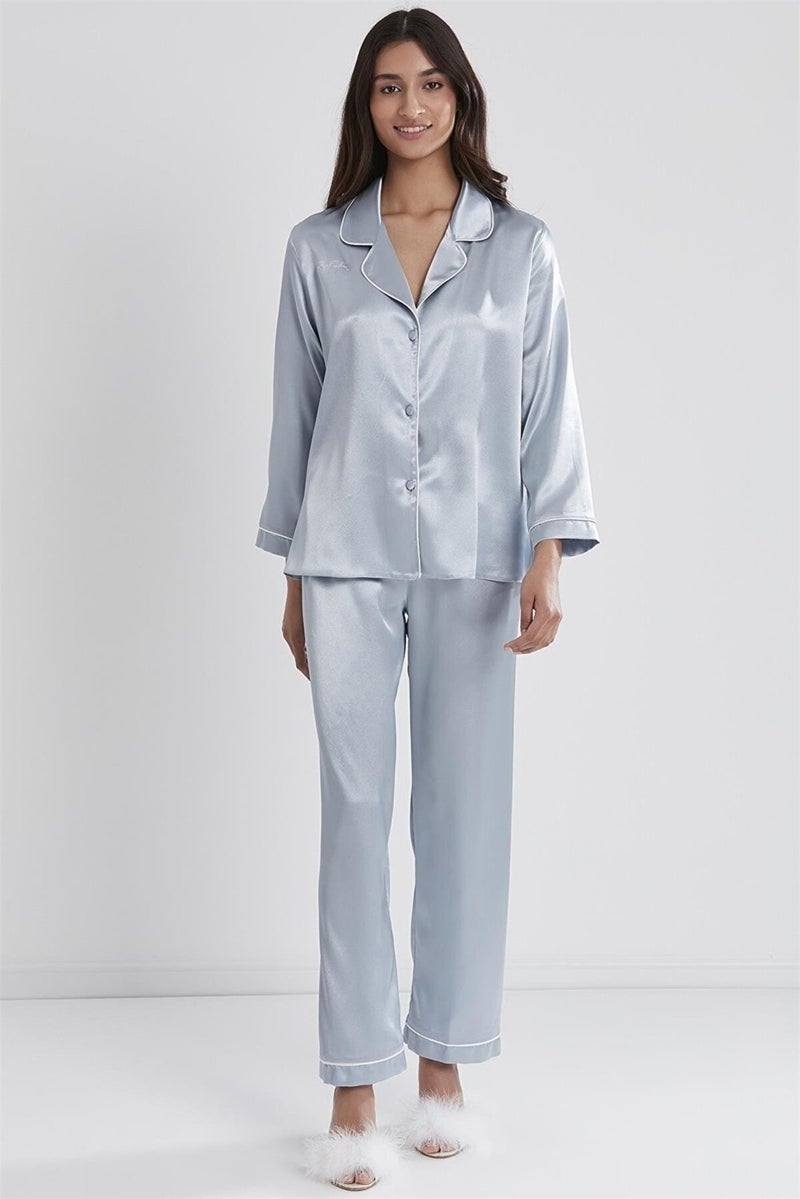 pierre cardin 1200 Women's Satin Pajama Set-Mist - Image 1