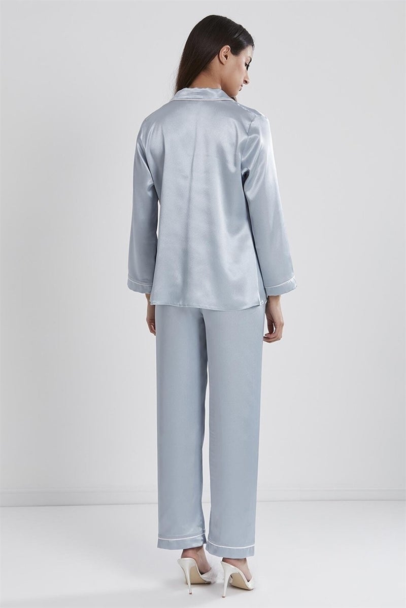 pierre cardin 1200 Women's Satin Pajama Set-Mist - Image 5