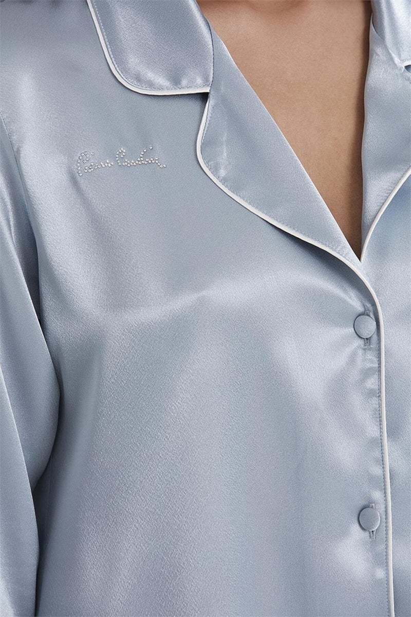 pierre cardin 1200 Women's Satin Pajama Set-Mist - Image 4