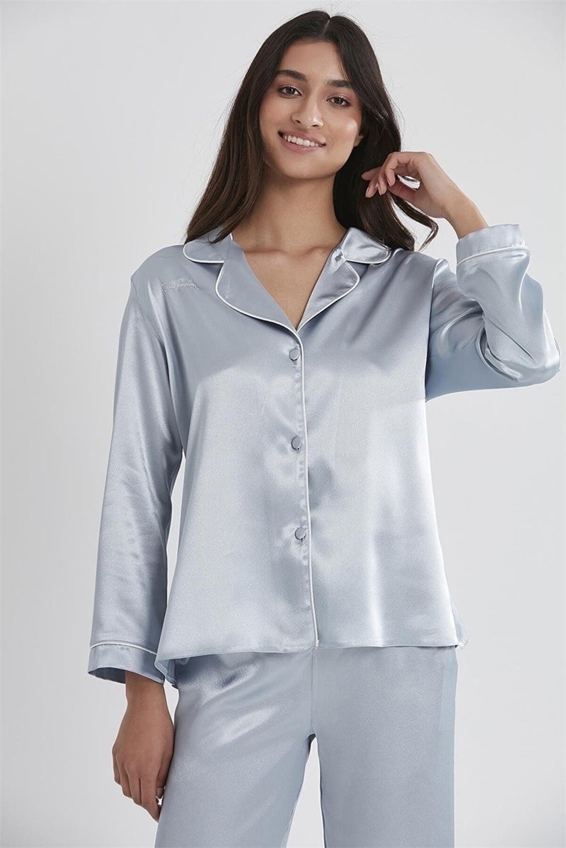 pierre cardin 1200 Women's Satin Pajama Set-Mist - Image 3