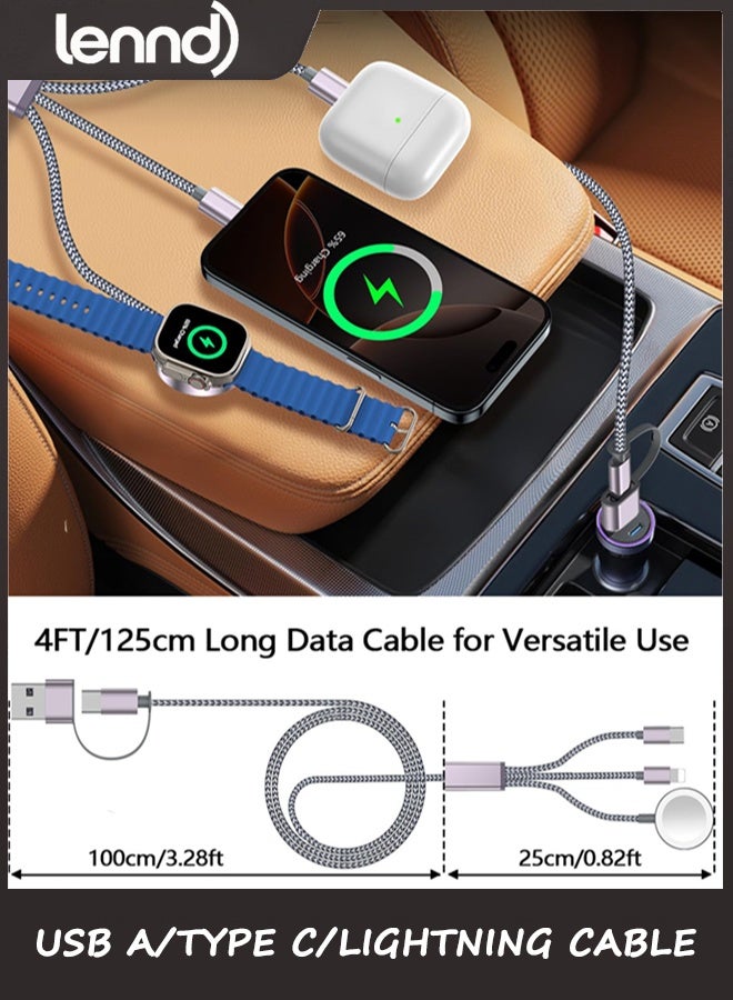 LENND 2Pack Multi Fast Charging Cable for Apple Watch Charger,iPhone Charger,[ 3-in-2 Travel Essentials] USB A/Type C/Lightning Cable for iWatch Ultra/SE/10-2,iPhone 16-11,Galaxy S25-21,iPad-4FT - Image 4