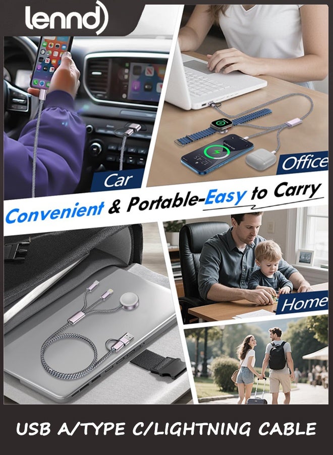 LENND 2Pack Multi Fast Charging Cable for Apple Watch Charger,iPhone Charger,[ 3-in-2 Travel Essentials] USB A/Type C/Lightning Cable for iWatch Ultra/SE/10-2,iPhone 16-11,Galaxy S25-21,iPad-4FT - Image 3